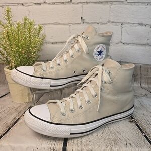 CONVERSE CHUCK TAYLOR ALL-STAR HIGH TOP LEATHER BEIGE MENS 8 WOMENS 10 EUC